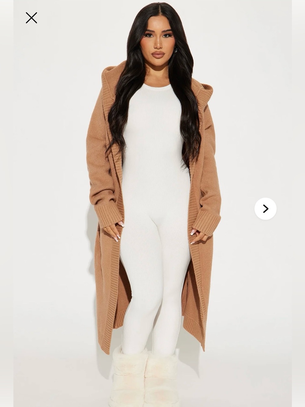 Fashion Nova Long Hooded Open-Front Cardigan - Camel